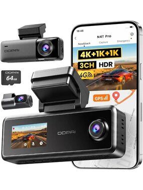 4K Triple HDR Dash Cam with 3 Channels & Free 64GB Card - WiFi 6 Ready